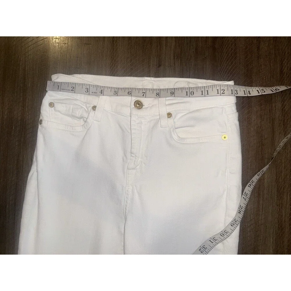 7 Seven For All Mankind High Waist Ankle Skinny Jeans Stretch Raw Hem White 26